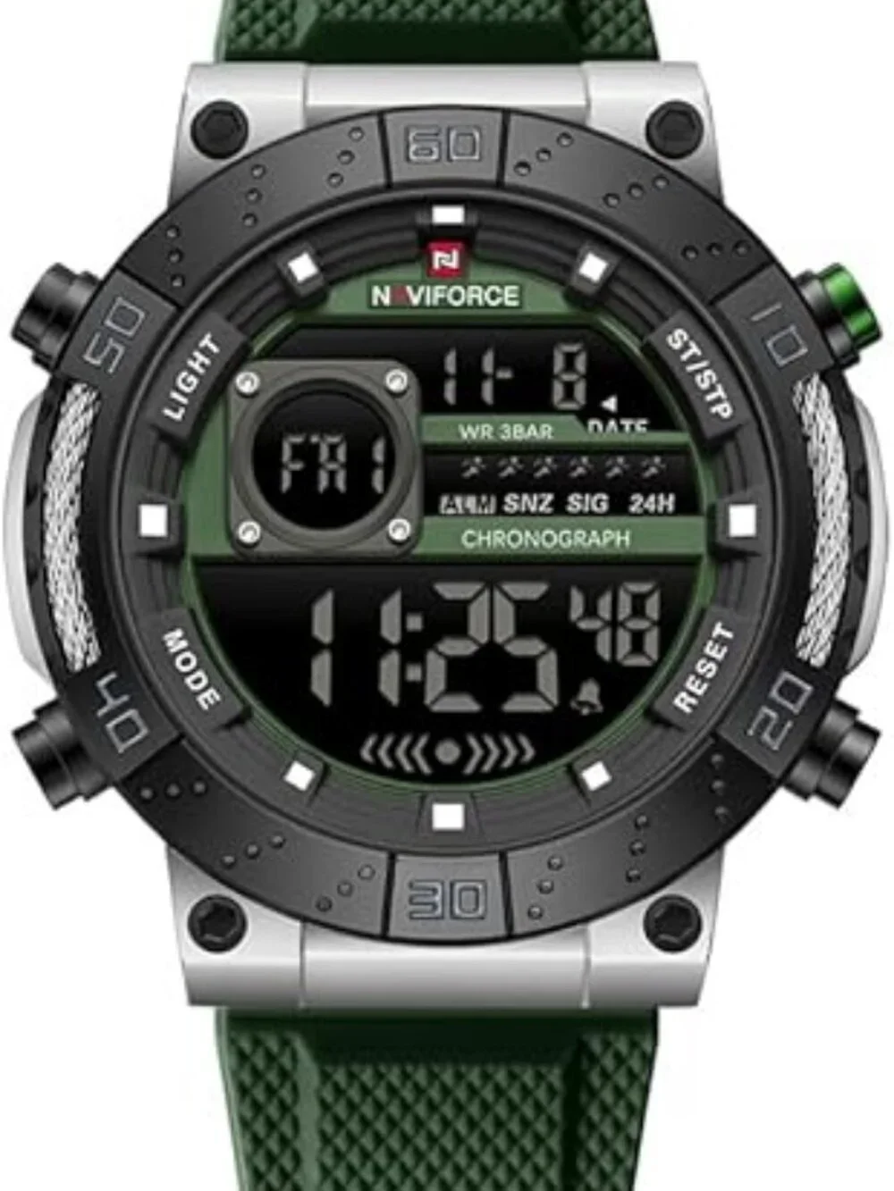 Men's Green Analog Quartz Military Waterproof Sports Chronograph Digital Watch